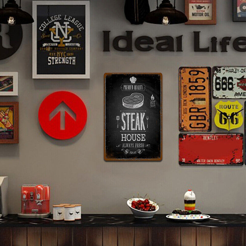 30x20cm Steak Metal Retro Tin Painting Plate Flat Tin Sign Poster Decor