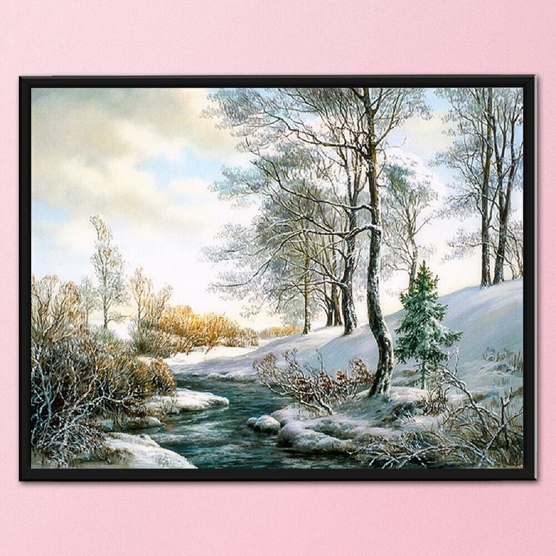 11CT Full Embroidery Kit DIY Glacial Lake Printed Cross Stitch Handicraft Gif