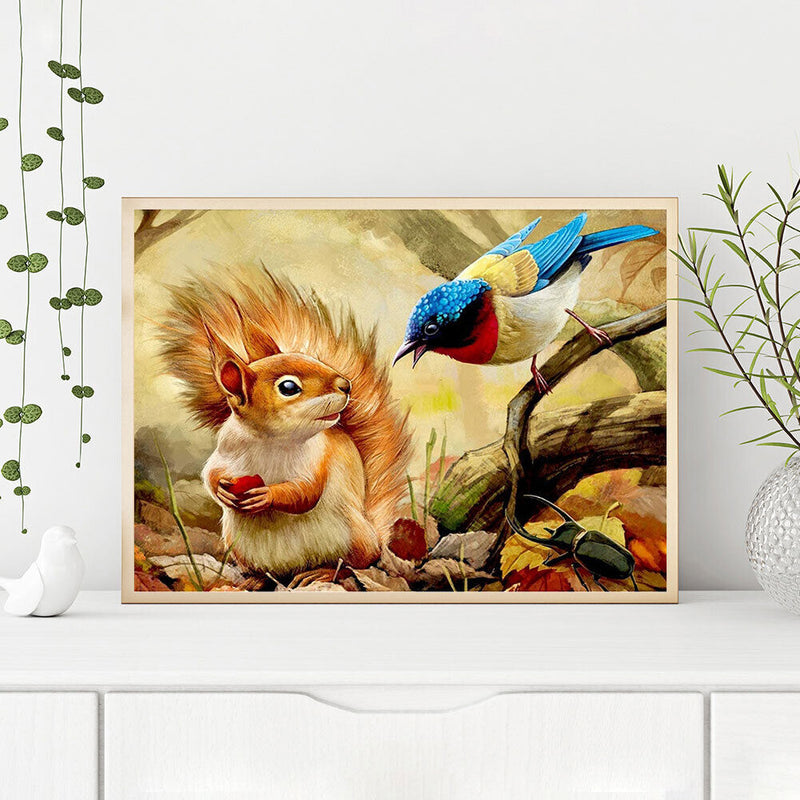 Bird and Squirrel Oil Paint By Numbers Kits Canvas Picture Wall Art DIY Cra