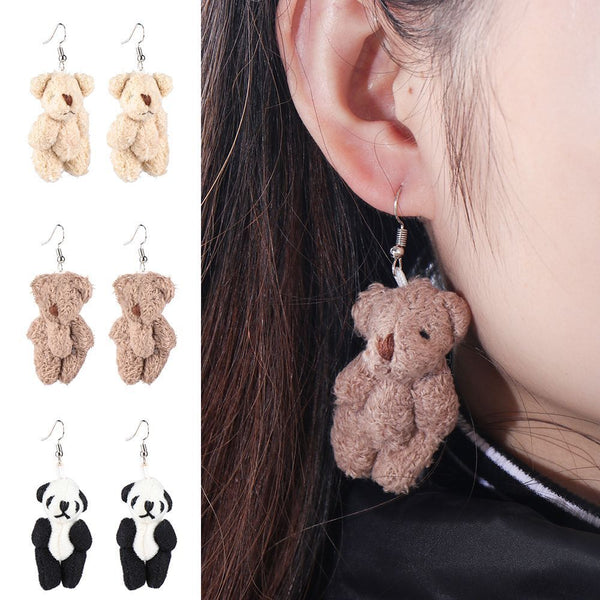Drop Ear Stud Stud Earrings Dangle Cartoon Bear Panda Ear Clip Animal Earrings