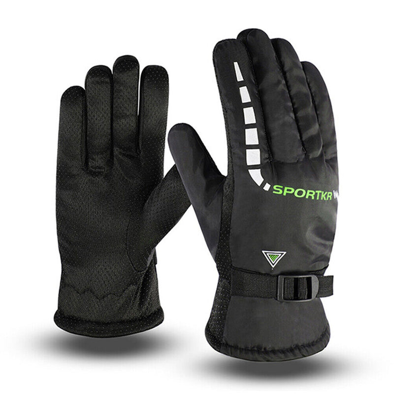 Winter Men Warm Windproof Ski Fleece Gloves with Buckle Thickened (Green) Newly