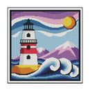 2 Beaches Full Embroidery Cartoon Lighthouse Printed Cross Stitch Art Home Decor