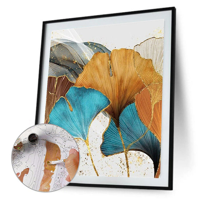DIY Paint By Number Kit Frameless Ginkgo Abstract Handpainted Canvas Art Decor