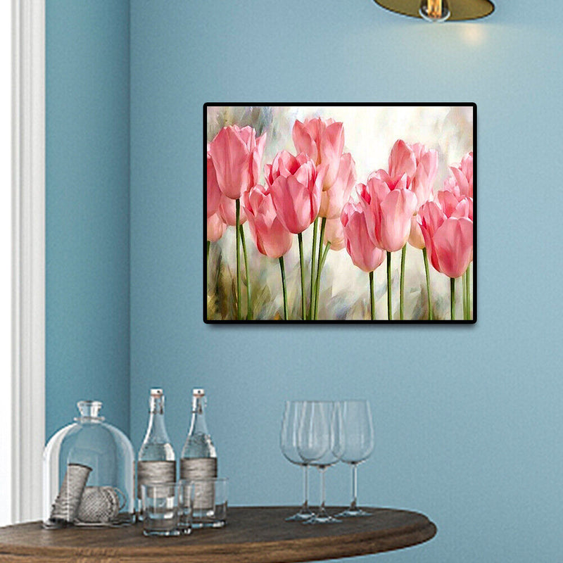 Oil Painting By Numbers Pink Roses Acrylic Paints Canvas Coloring Pictures