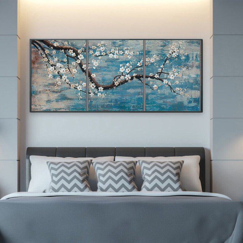 A Plum Blossom Oil Paint By Numbers 3 Panels Canvas DIY Hand Painted Wall A