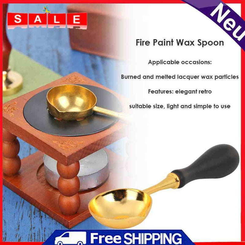 Copper fire color seal paint spoon wood handle burning melting stamp metalw