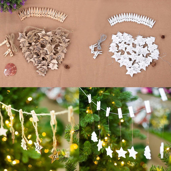 Wooden Pendant Countdown Hanging Tags Number Label Christmas Advent Calendar