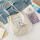 Fashion Shoulder Handbag for Women Bear Print Corduroy Top-handle Bag Satchel