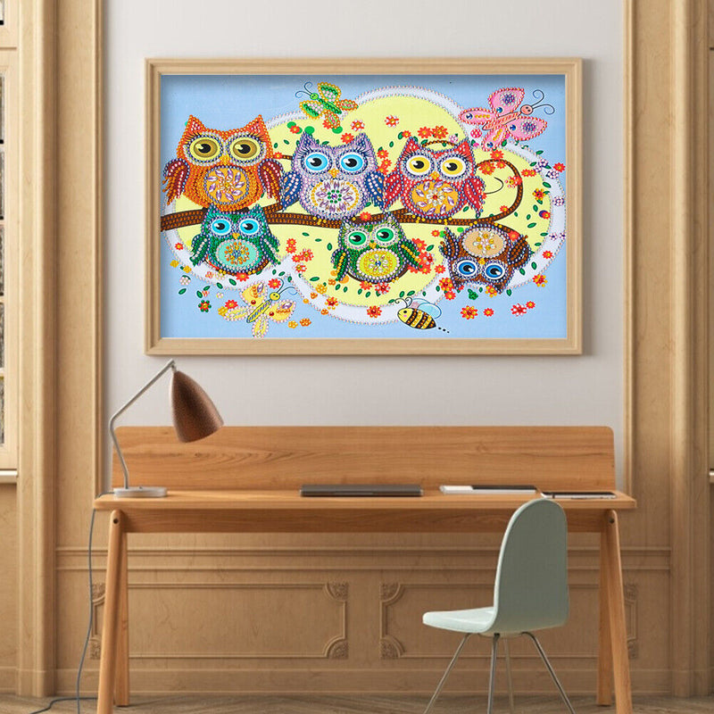 Diamond Painted 5D DIY Cartoon owl Partial Special Rhinestone Set Newly