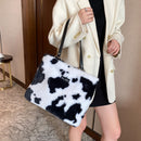 Retro Big Capacity Animal Pattern Handbag Women Plush Shoulder Bag (2)