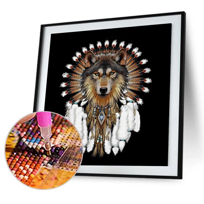 5D DIY Diamond Painting Kits Wolf Dream Catcher Full Round Drill Wall Decor Art