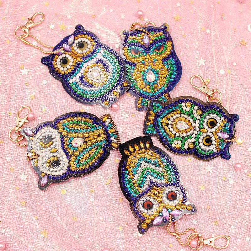 5pcs/Set DIY Diamond Painting Keychain Full Drill Rhinestone Bird Shape Pendant