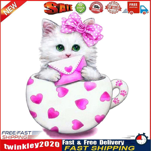 Cat 5D DIY Diamond Painting Embroidery Mosaic Needlework Home Decor(Pink) Newly