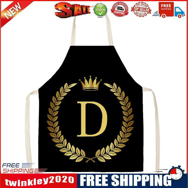 Letter D Printed Linen Apron Kitchen Waterproof Home Cooking Bibs (82x68cm)