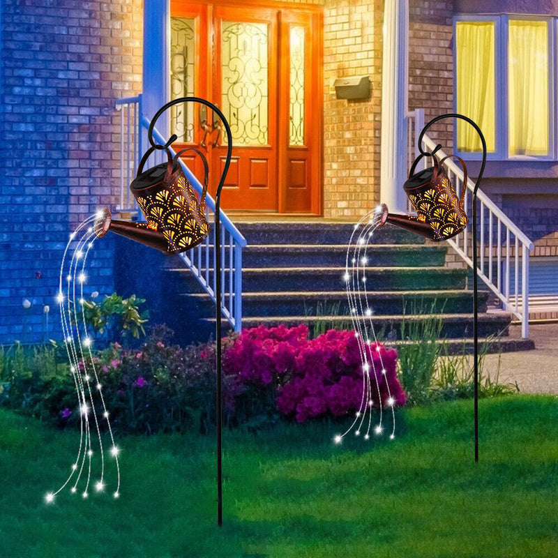 LED Kettle Solar Light Watering Can Sprinkle Fairy Lamp Garden Decor (B) Newly