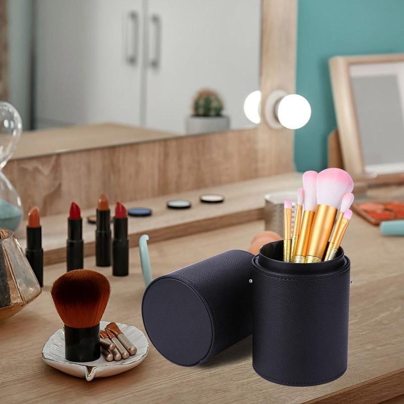 Simple Leather Makeup Brush Holder Cup Travel Cosmetic Pens Storage Organiz