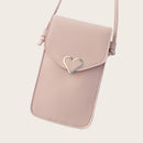 Leather Shoulder Messenger Bag Women Touch Screen Phone Pouch (Light Pink)