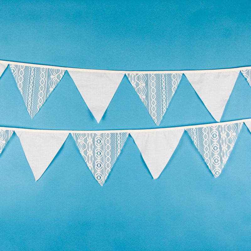 12 Flags White Flower Lace Flag Banner Pennant Wedding/Birthday Party Decor