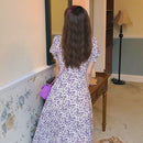 French Style Women Lady Chiffon Dresses Sexy V Neck Tunic Puff Sleeve Sundress