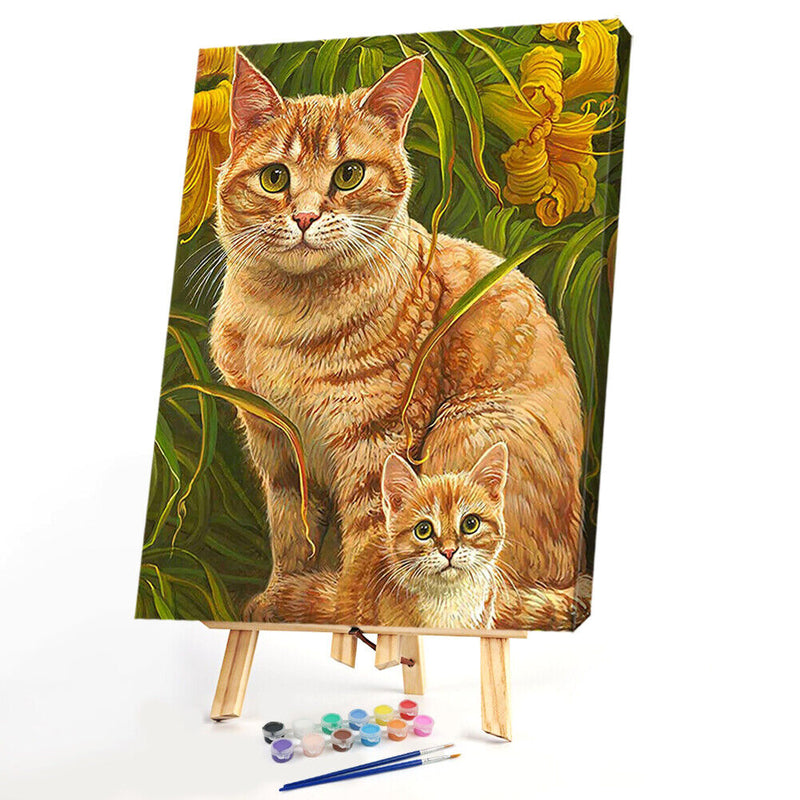 Frameless Orange Cats Oil Paint By Numbers Kit DIY Handmade Drawing On Canv