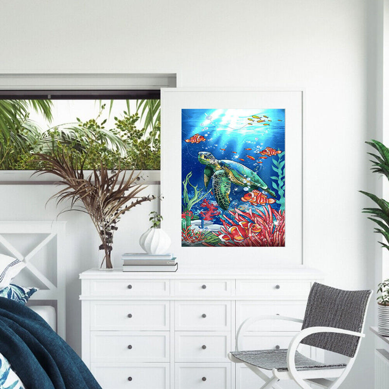 DIY Paint By Number Kit Frameless Turtle Fish Handpainted Canvas Wall Art Dec