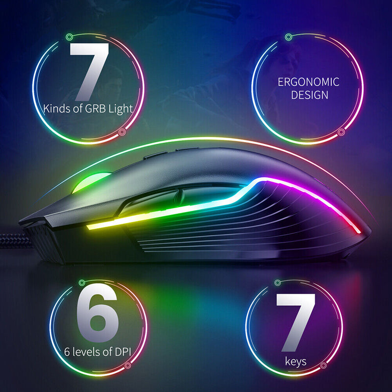 ONIKUMA CW905 USB Wired Mouse Non-Slip 6-Gear Adjustable RGB Mouse (Black)