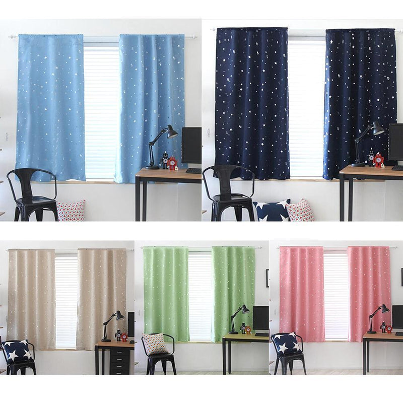 2pcs 100 X 130 cm Stars Blackout Curtain Living Room (Dark Blue)