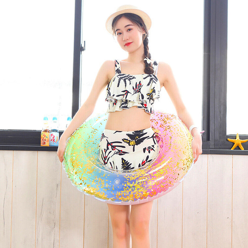 Sequin Swimming Ring Adults Kids PVC Pool Float Rainbow Circle (Color 70)