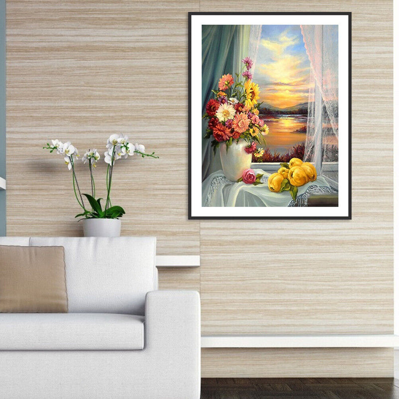 5D Full Round Drill Drawing Picture Window Scene Diamond Painting Room Ornament