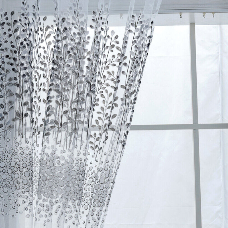 Leaf Print Semi-shading Tulle Curtains Living Room Bedroom Window Screen Drap