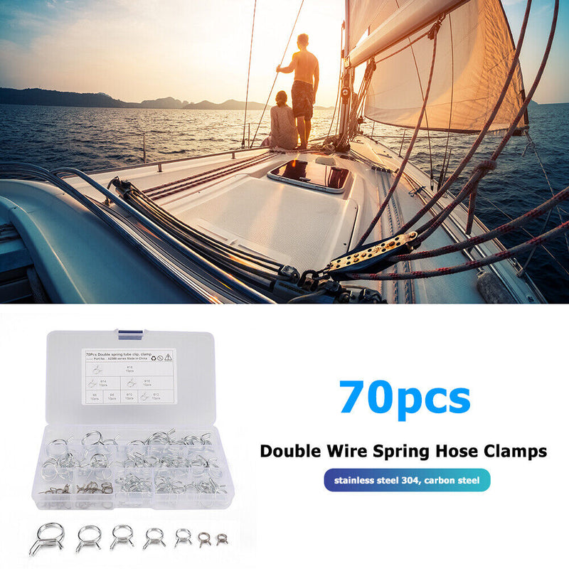 70pcs/set Assorted Double Wire Spring Clamps for Fuel Line Hose Tube 6-18mm