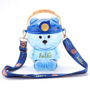 #A 1000ml Cute Bear Straw Water Bottle with Strap Drinking Jug Outdoor Sports Cu