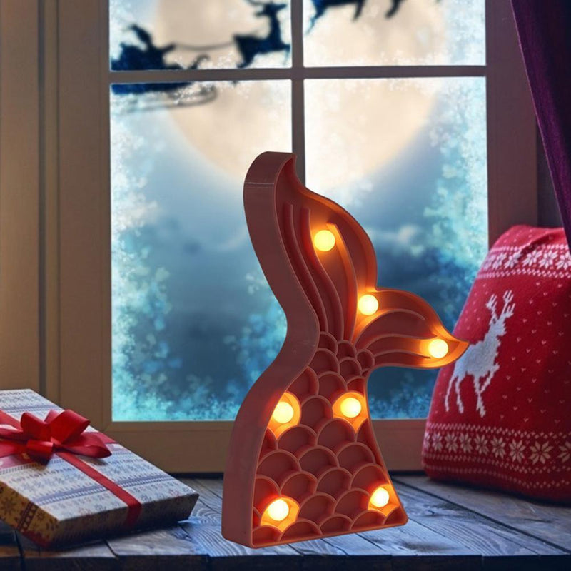 Mermaid Tail LED Night Lamp Children Gift Battery Powered Home Light (Pink)