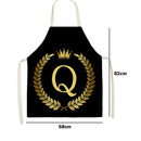 Letter Q Printed Linen Apron Kitchen Waterproof Home Cooking Bibs (82X68CM)