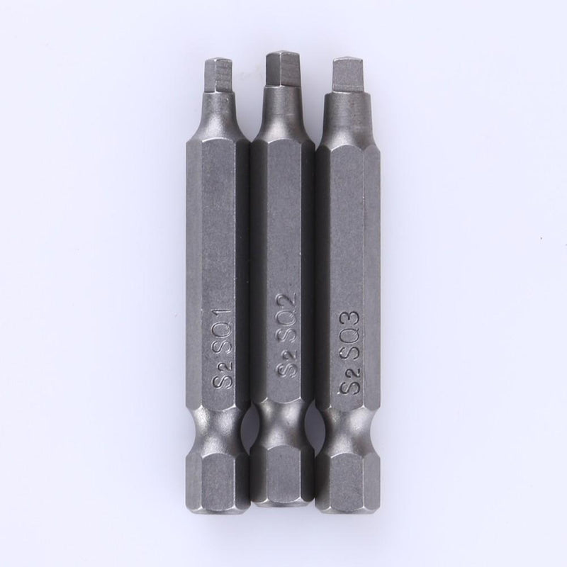 3pcs 50mm 1/4 Inch Metal Magnetic Square Head Screwdriver Bits Hand Tools