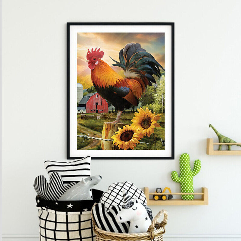 DIY Paint By Number Kit Frameless Rooster Sunflower Handpainted Canvas for