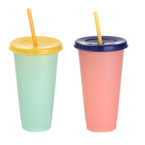 Discoloration Multicolor Temperature Coffee Straw Cup Plastic Cup Drink Ware