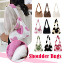 5pcs Retro Women Plush Leopard Love Shoulder Bag(Green Heart)