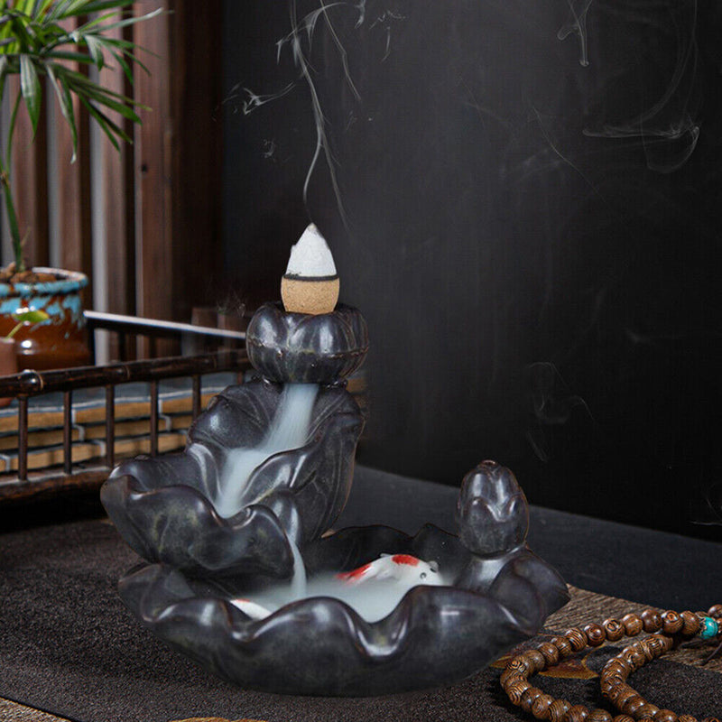 Backflow Incense Burner Ceramic Fountain Waterfall Smoke Incense Holder Censer