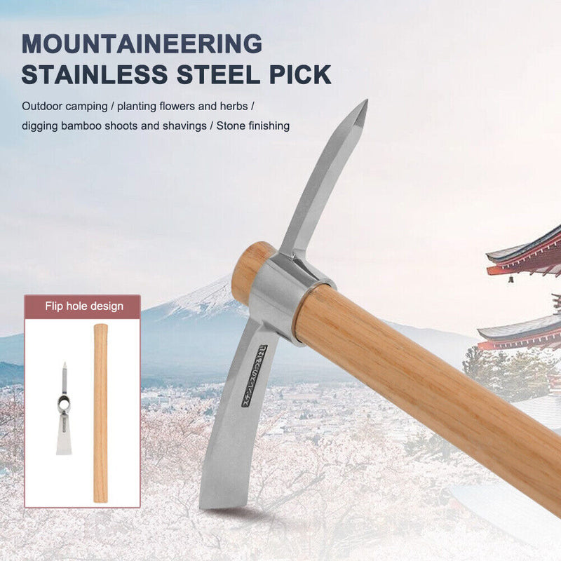 Stainless Steel High Hardness Tree Root Digging Lamb Pickaxe Wooden Handle Tools