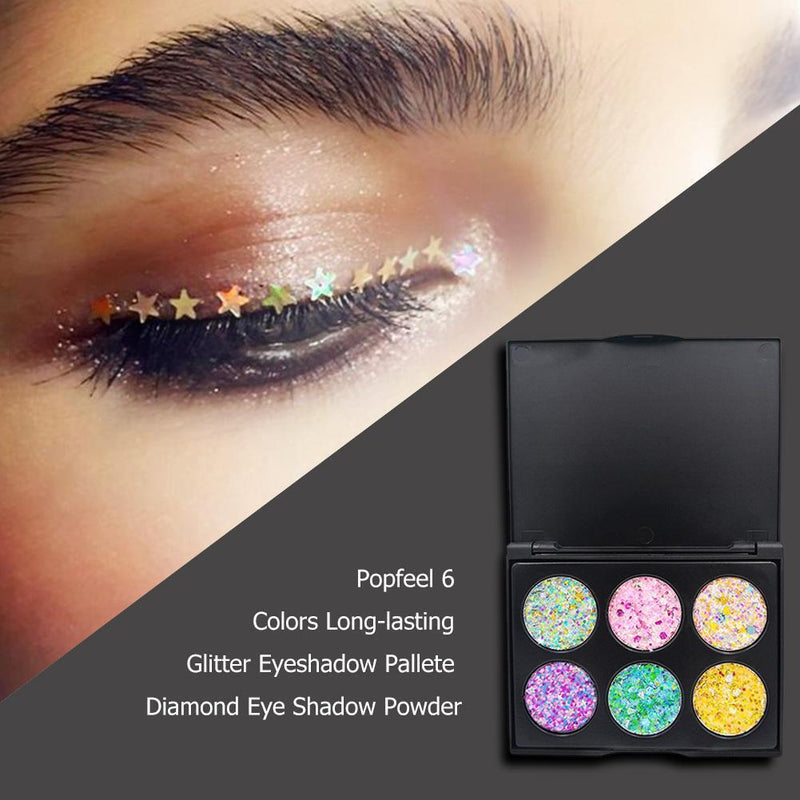 Popfeel 6 Colors Long-lasting Glitter Eyeshadow Pallete Eye Shadow (EK07)