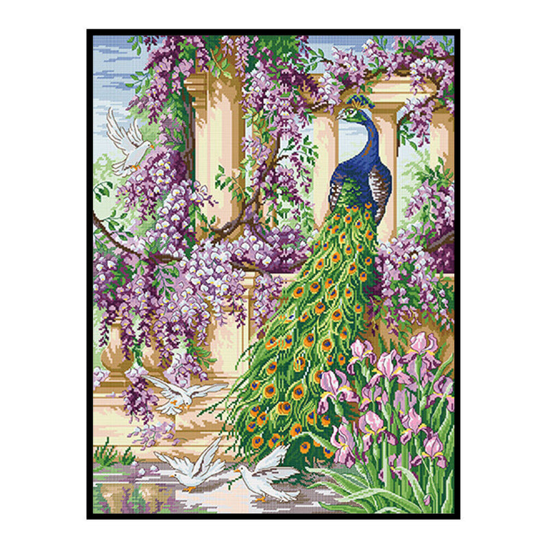 Full Embroidery DIY Canvas Stamped 11CT Cross Stitch Peafowl Flower Kit