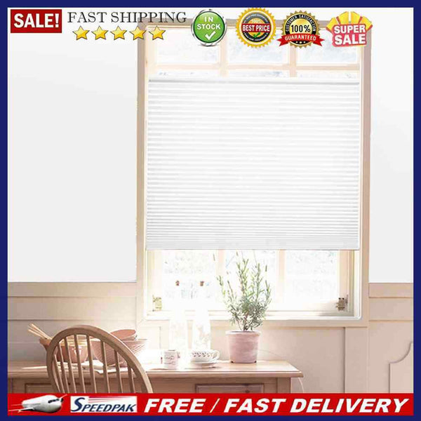 Self-Adhesive Pleated Blinds Half Blackout Window Curtains (White 90X150cm)