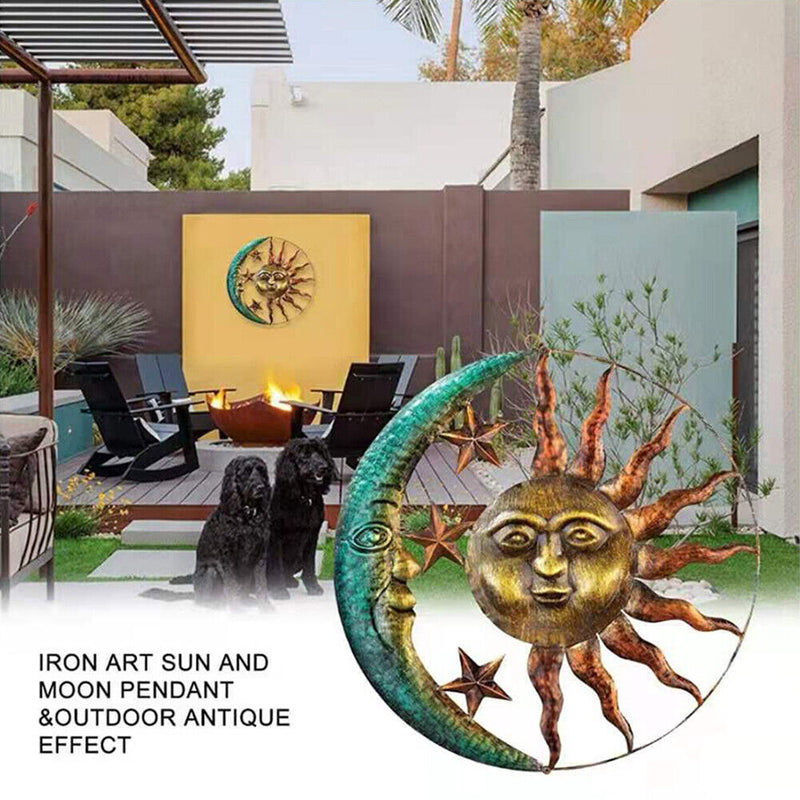 Metal Moon Sun Hanging Pendant Wall-mounted Art Craft Home Background Wall Decor