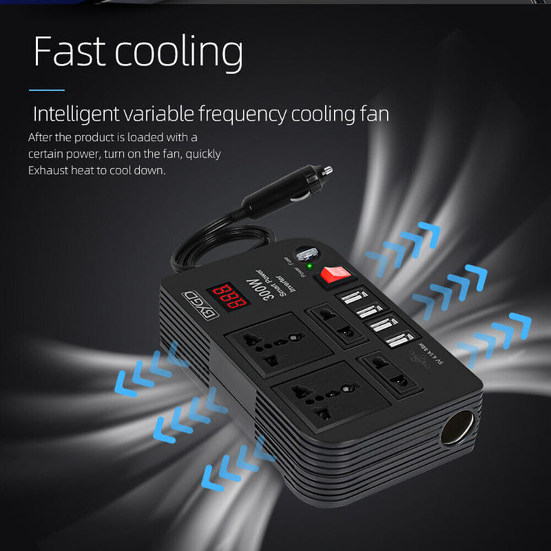 300W Car Inverter DC 12V to 220V Power Converter 4 USB Ports Socket Adapters
