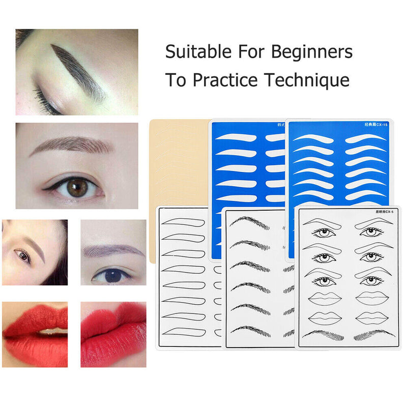 6pcs Set Tattoo Practice Skin Permanent Makeup Eyebrows Beginner Training Newly