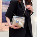 Summer Fashion Straw Shoulder Bag Rivet Chain Purse Tote PVC Women Crossbody Bag