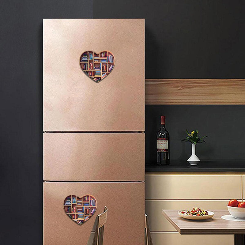 Book Lovers Heart-shaped Bookshelf Ornament Christmas Fridge Magnets Decor Gift#