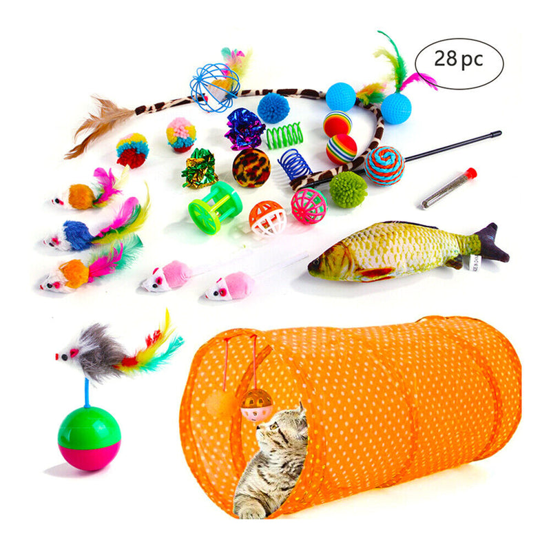28pcs Funny Cat Kit Channel False Mouse Ball Mint Fish Feather Stick Pet Do