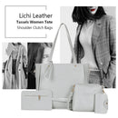 4pcs/set Litchi Pattern Women Shoulder Handbags Solid Color Clutch Card Holder